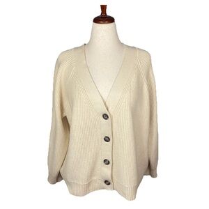 Old Navy Cotton Wool Blend Cardigan Sweater Women’s Size XXL Boxy Cropped Ivory